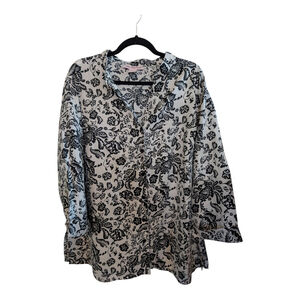 Lily Stanhope Womens Tunic Blouse Size 2X Black & Ivory Linen Paisley